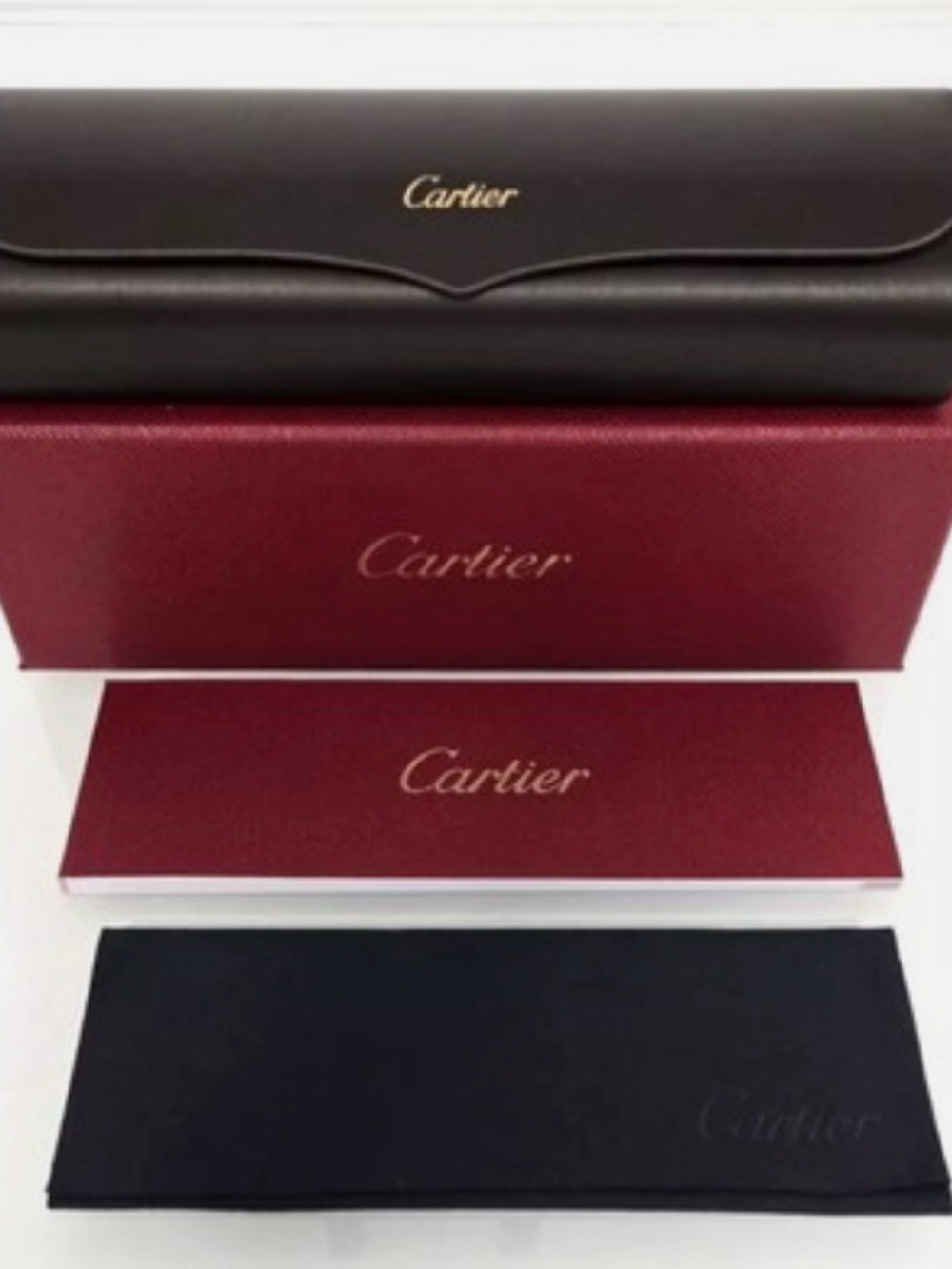 Cartier Black Leather Eyewear Case with Red Presentation Box
